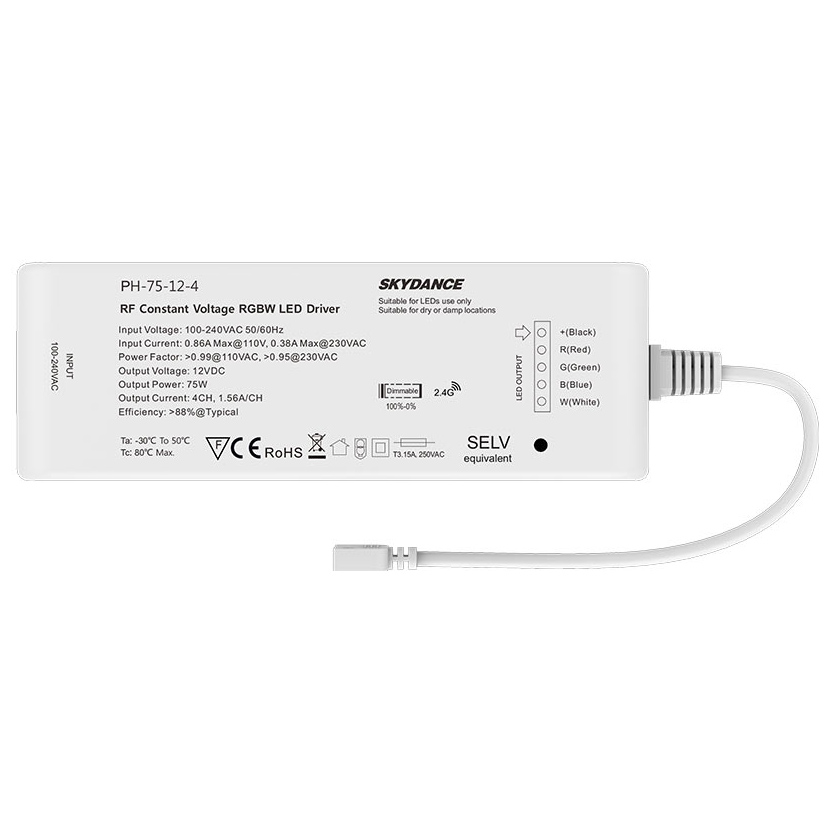 12V 75W 4CH RF Dimmable LED Driver PH-75-12-4 12V 75W 4CH RF Dimmable LED Driver PH-75-12-4